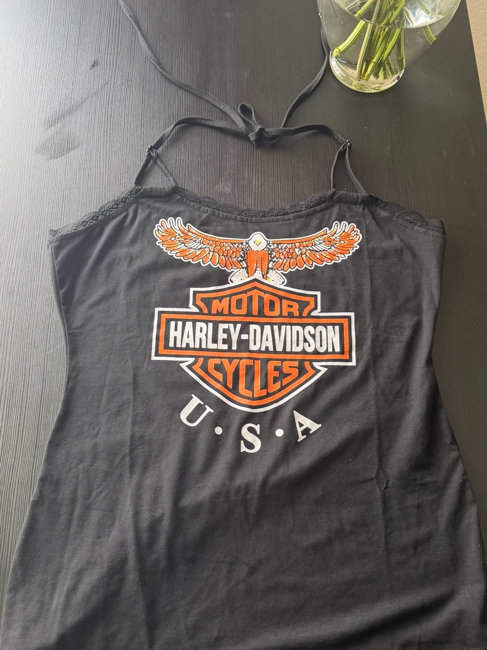 Harley-Davidson Black Graphic Halter Crop Top